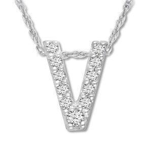 18kt White Gold Plated Letter V Comes With 18" Chain